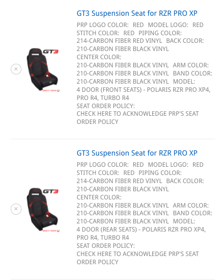 PRP GT3 Custom Seats for Chris C. (Set of 4 for RZR Pro R)