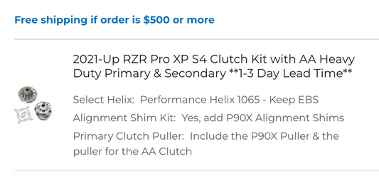 2021-Up RZR Pro XP S4 Clutch Kit with AA Heavy Duty Primary & Secondary config for SL